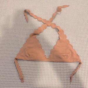 Marysia halter triangle scallop edge top in dusty rose Medium